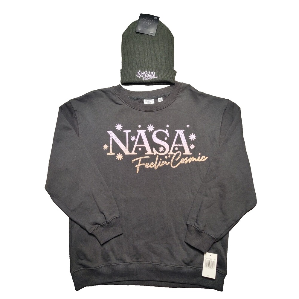 NASA FEELING COSMIC Women Large Long Sleeve Crewneck Sweatshirt & Beanie NEW